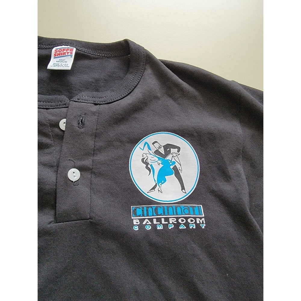 VTG Cincinnati Ballroom Co. Soffe Shirt Adult Med Black 2 Button Single Stitch